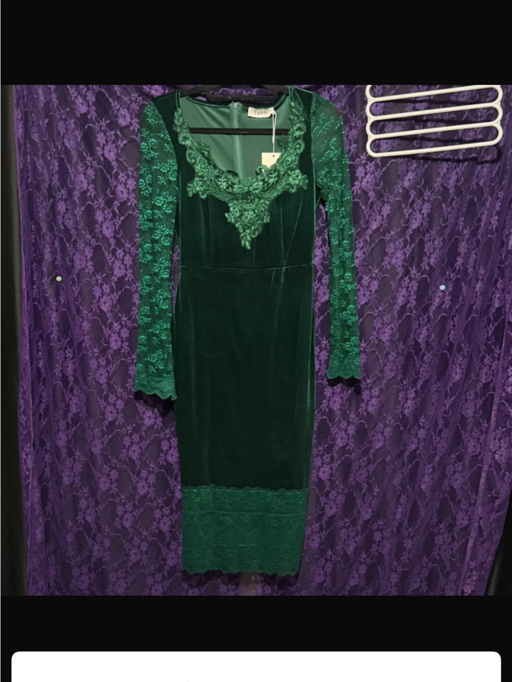 Green Velvet Lace-Trim Midi Dress